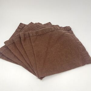 SFERRA BROS Hemstitched Linen Square Dinner Napkins Brown 19x19” Set of 6
